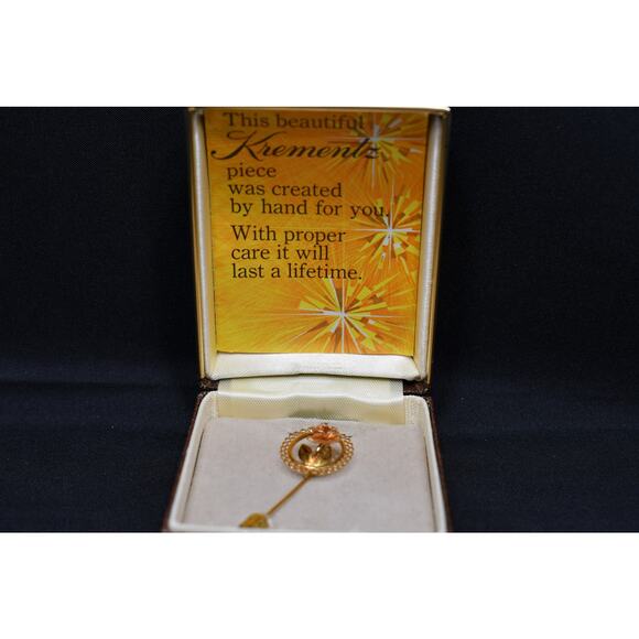 Vintage Signed Rose Flower Stick Pin, 14K Gold Overlay, In Original Box - Picture 10 of 10
